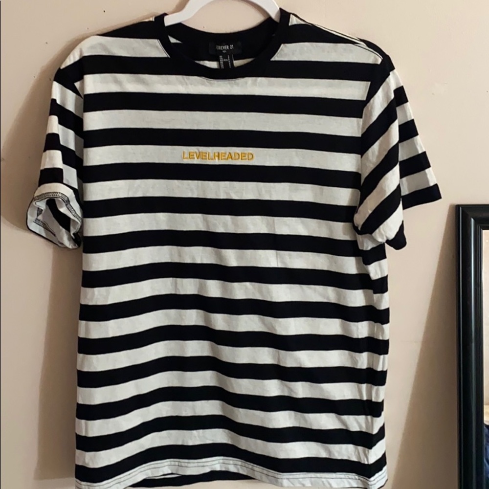 White and Black Stripped T Shirt.